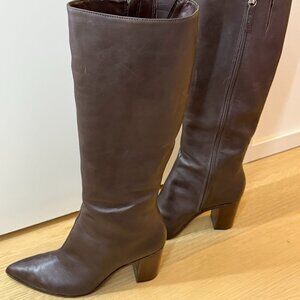 Schutz Magali Up Block Leather Knee High Boot Chocolate Sz 11